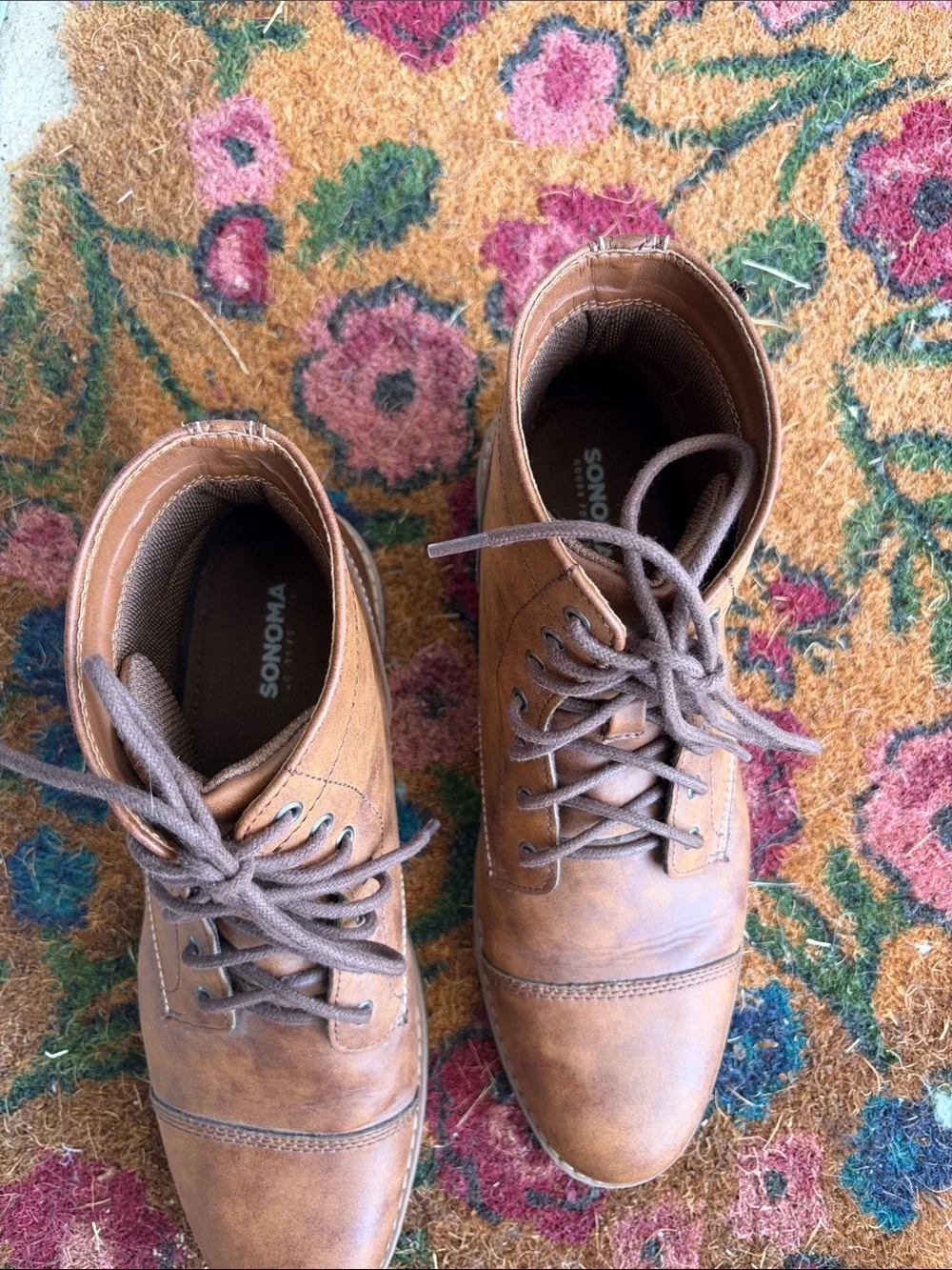 Sonoma Men's Brown faux leather Lace-Up Cap Toe Boots